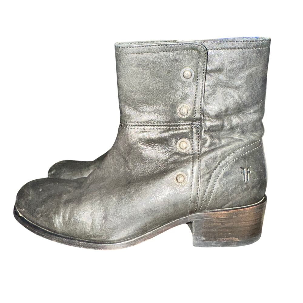 Frye Lynn Military Short Boots Women's Size 8 B Black Leather Side Zip Shoes